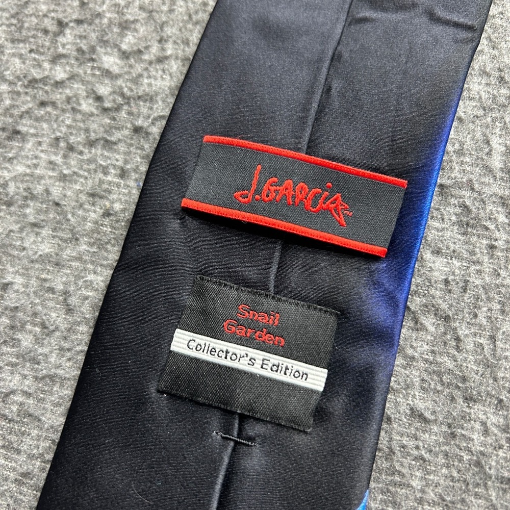 J Garcia Tie Collectors Edition Snail Garden 100% Silk Extra Long Blue Black - Picture 4 of 7